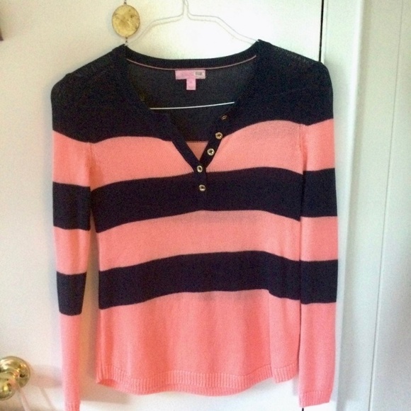 Lilly Pulitzer striped henley sweater pink and navy - Picture 1 of 4